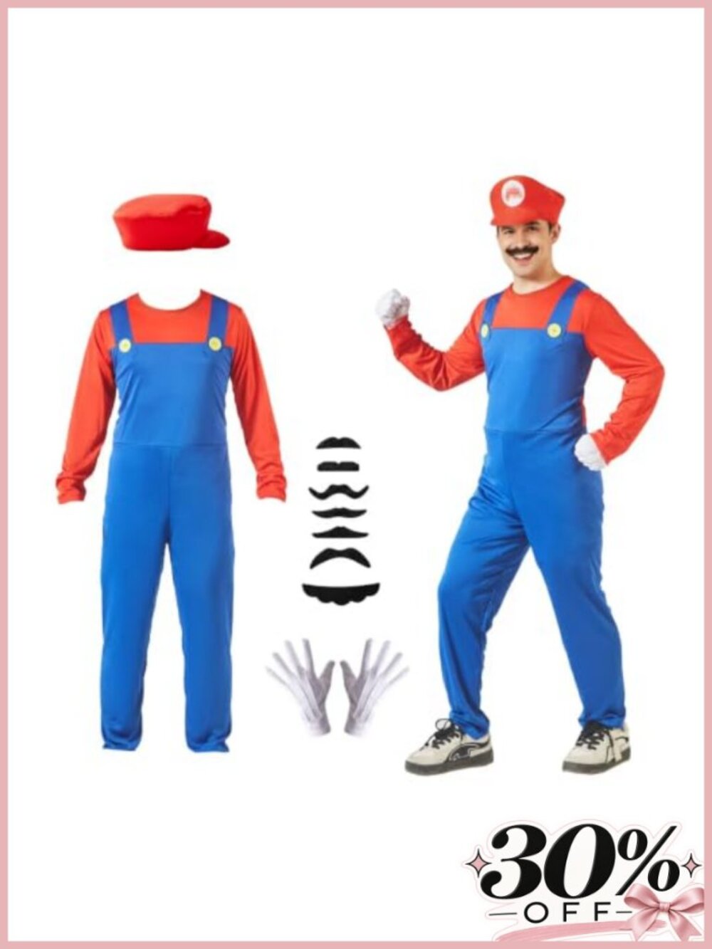 Men's Halloween Cosplay Costume Set with Gloves Hat Mustache Polyester